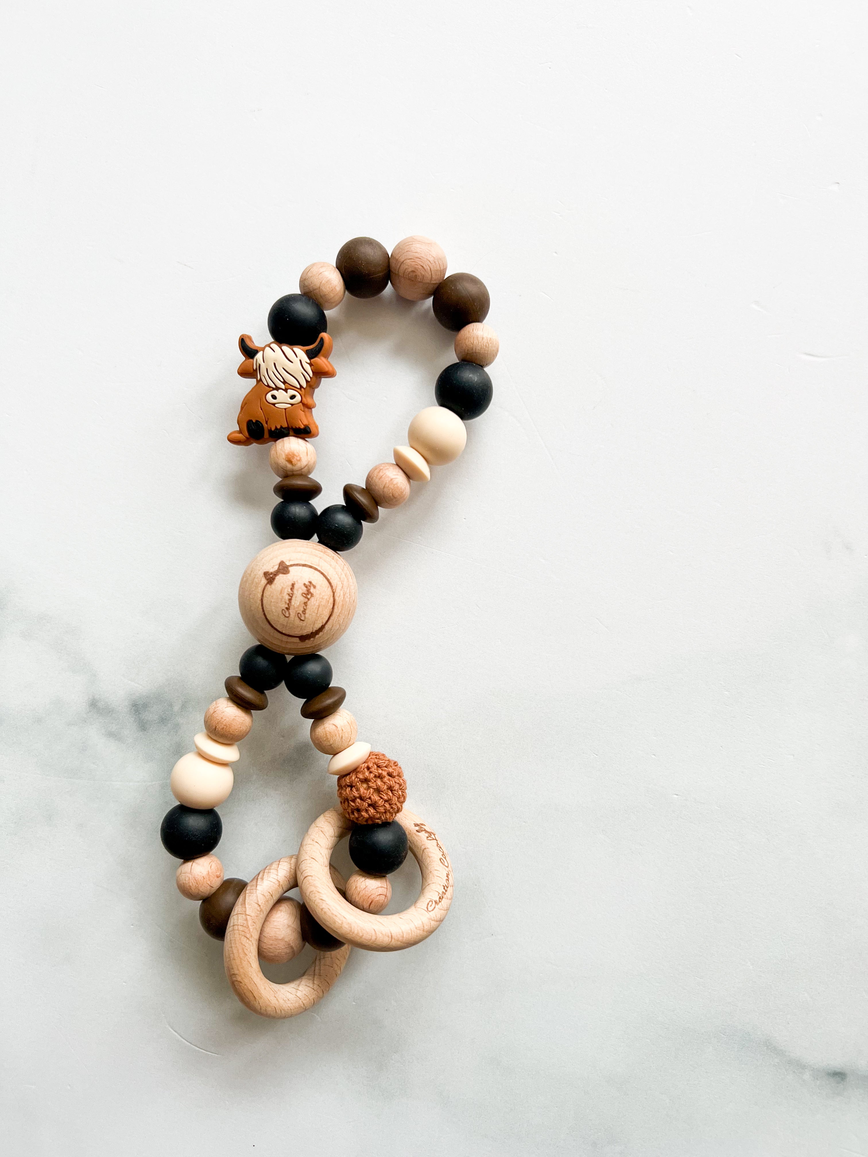 Duo attache-suce et hochet infini vache Highland (voir description)