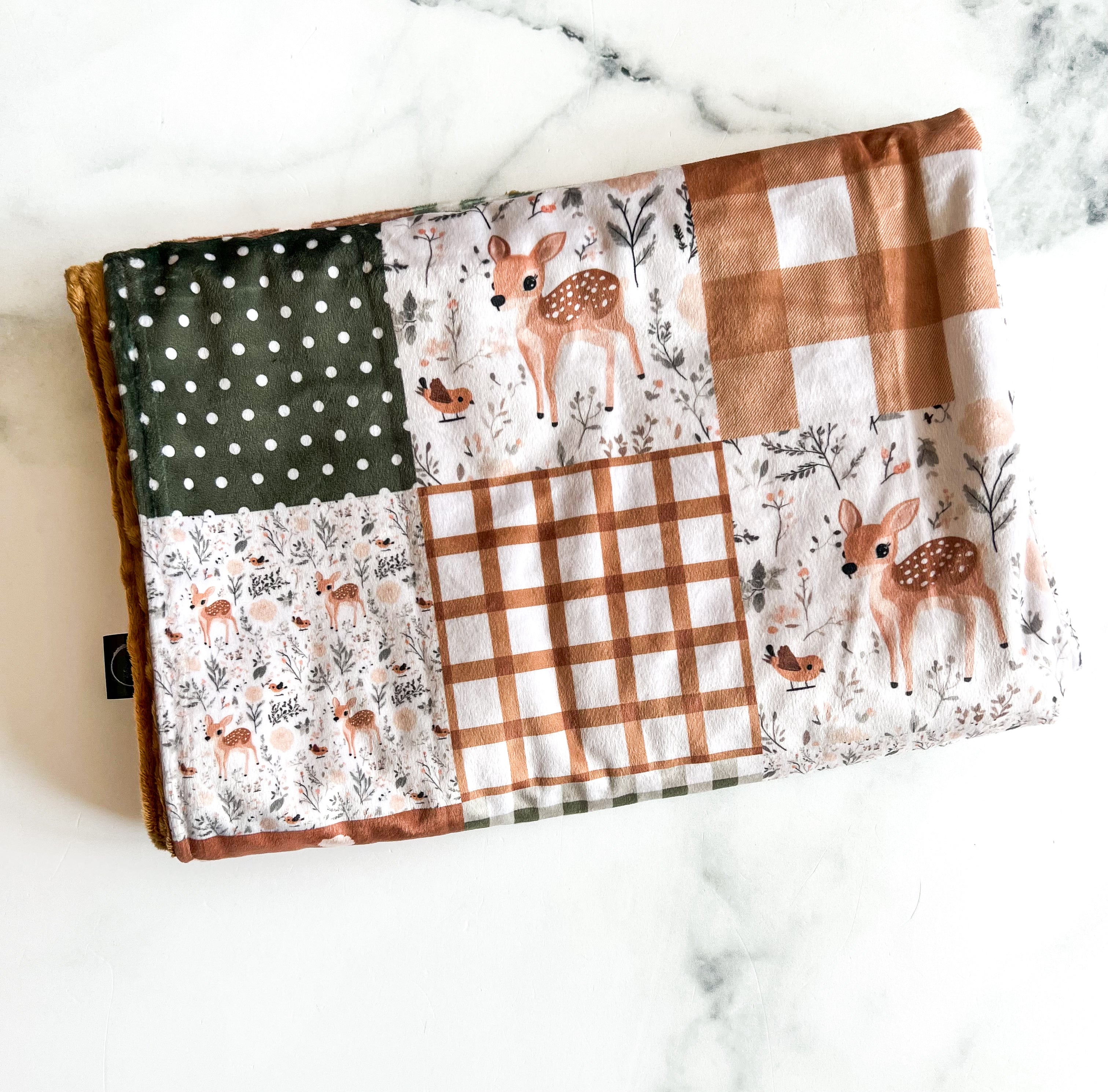 Couverture de minky petits chevreuils patch