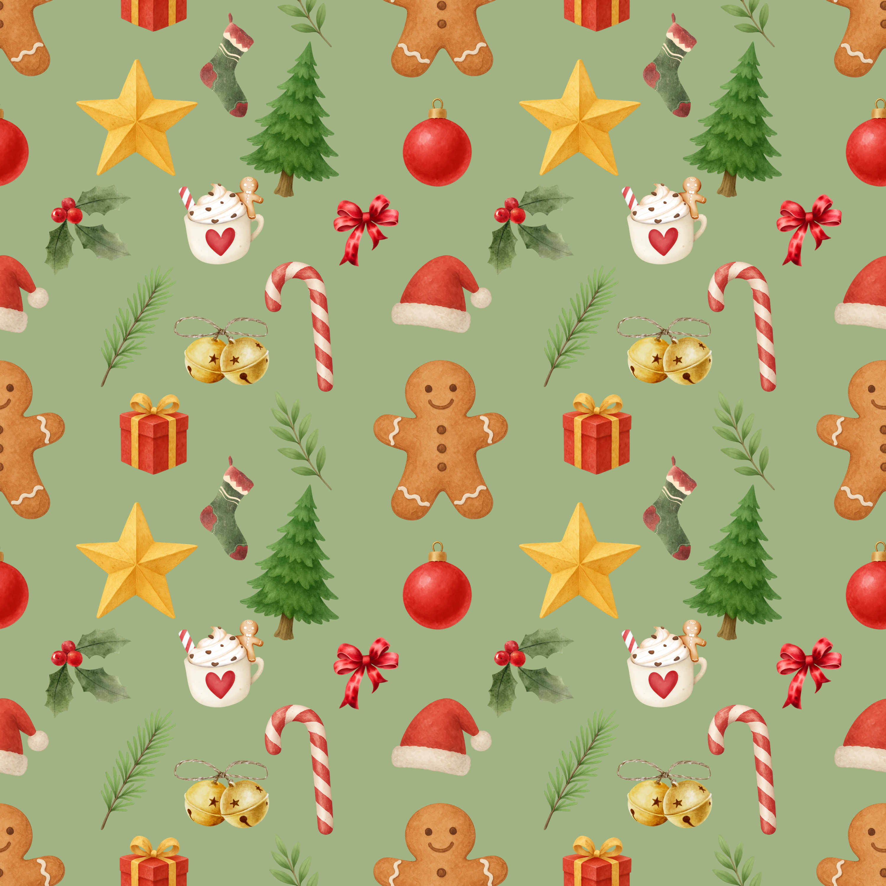 Mousseline de bambou Noël vert