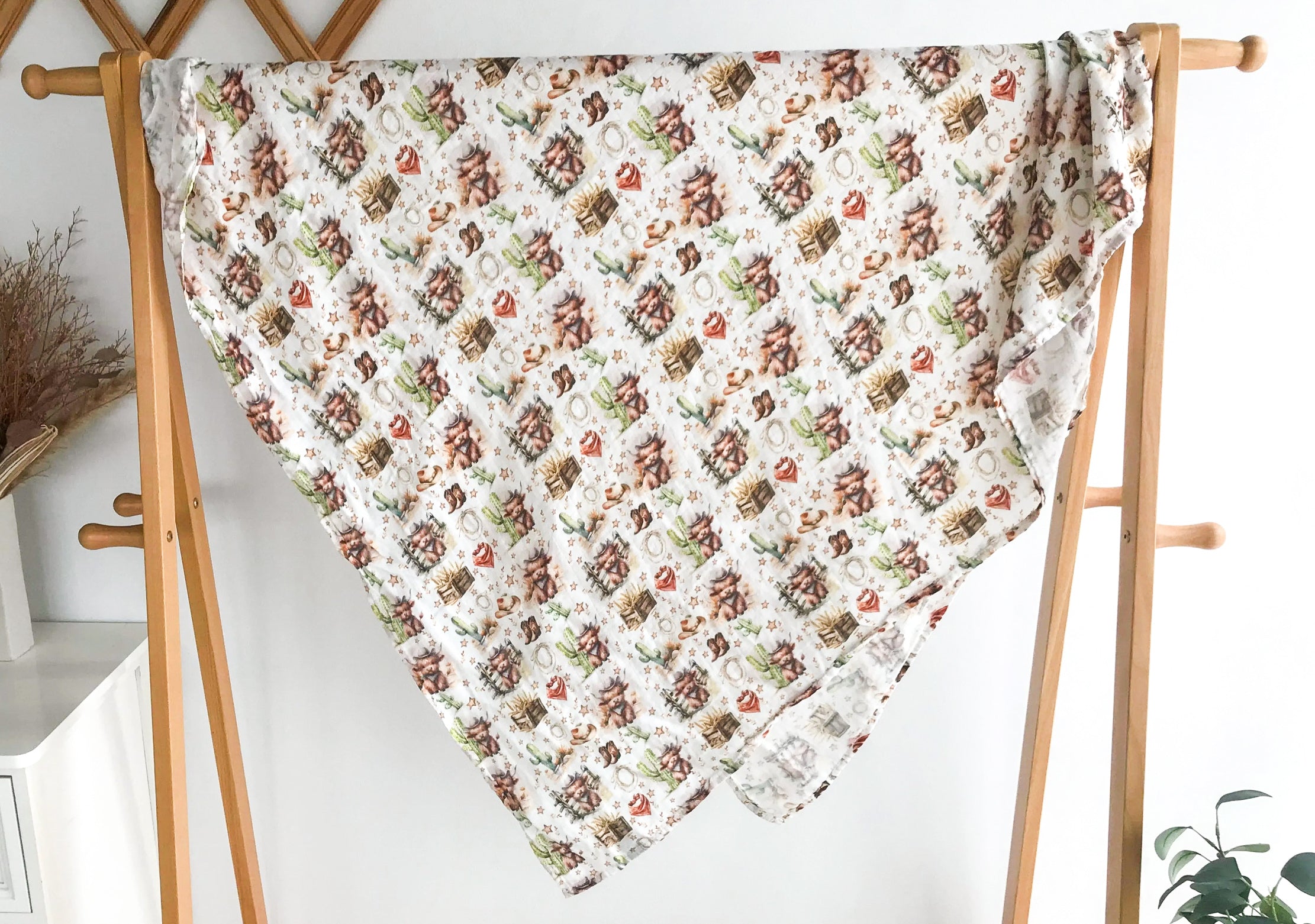 Mousseline de bambou vache highland cowboy