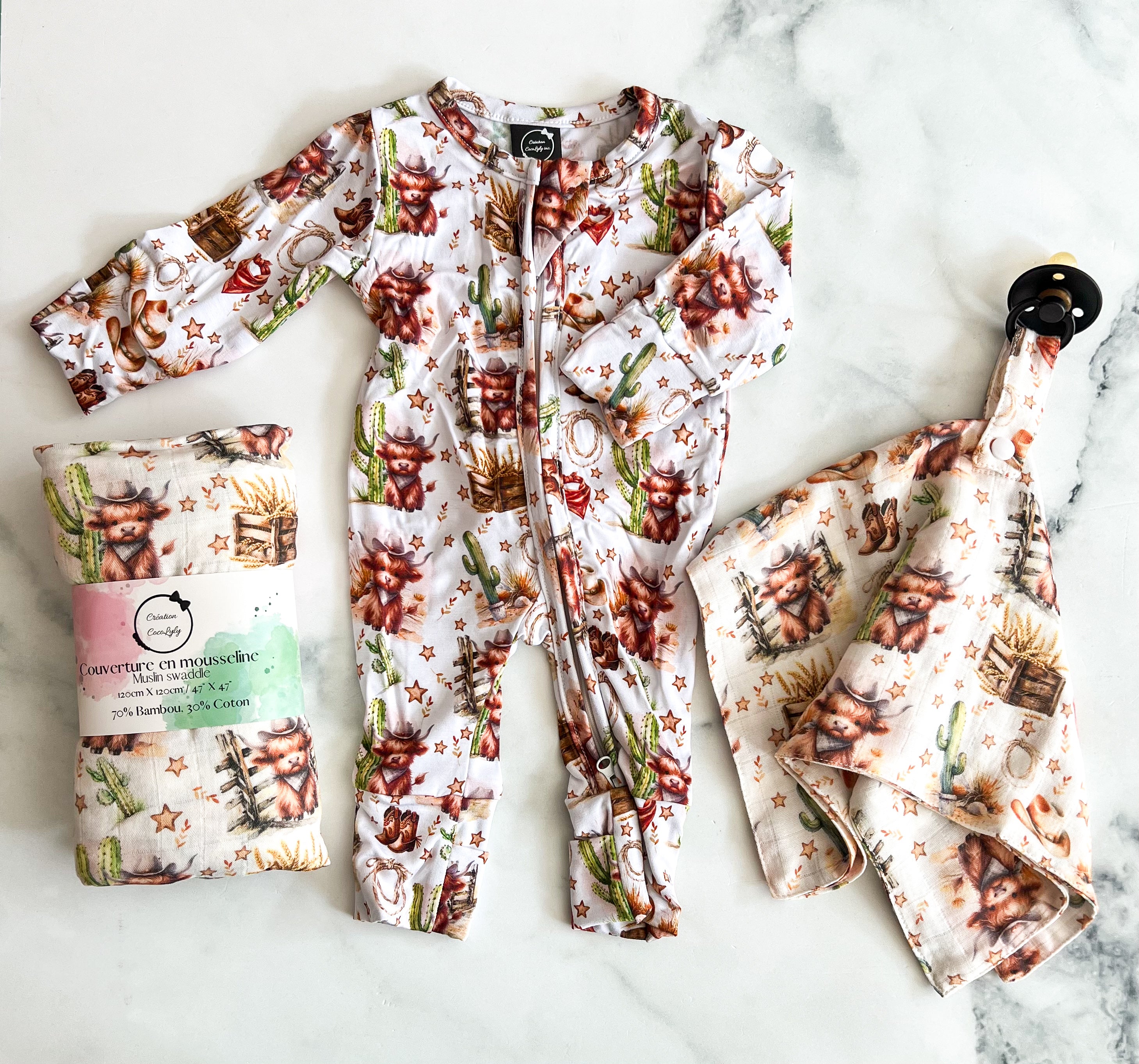 Attache-suce vache highland cowboy en mousseline de bambou