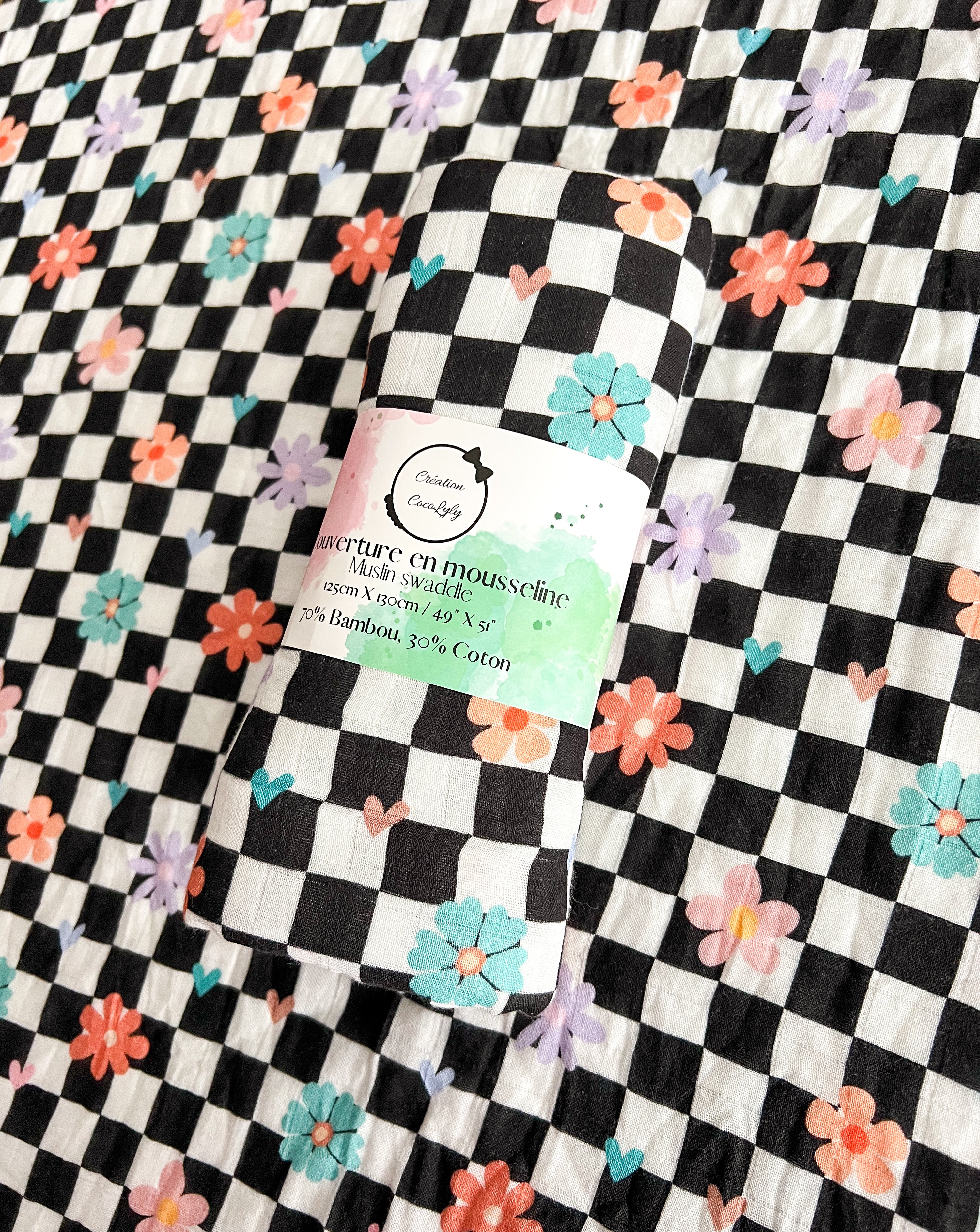 💕Grande mousseline de bambou Punky bloom