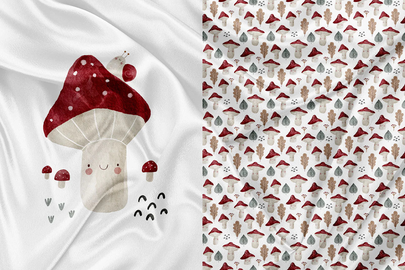 PRÉCOMMANDE Couverture/Doudou basinette doublé réversible champignons