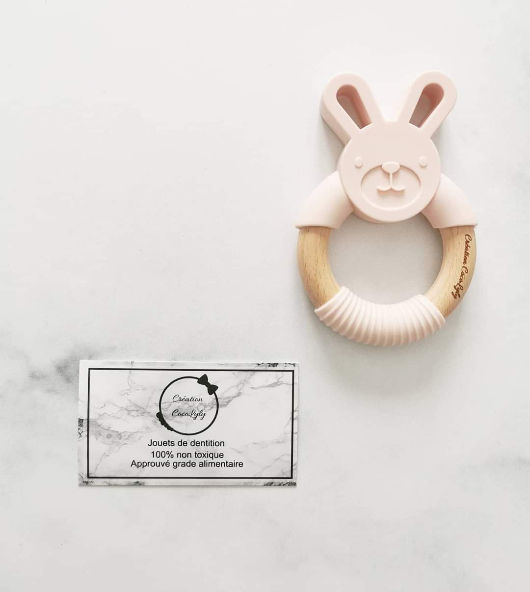 Anneau en silicone lapin et bois pêche