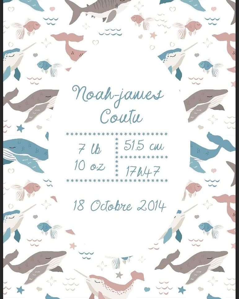 Doudou doublé minky de naissance personnalisable fond marin