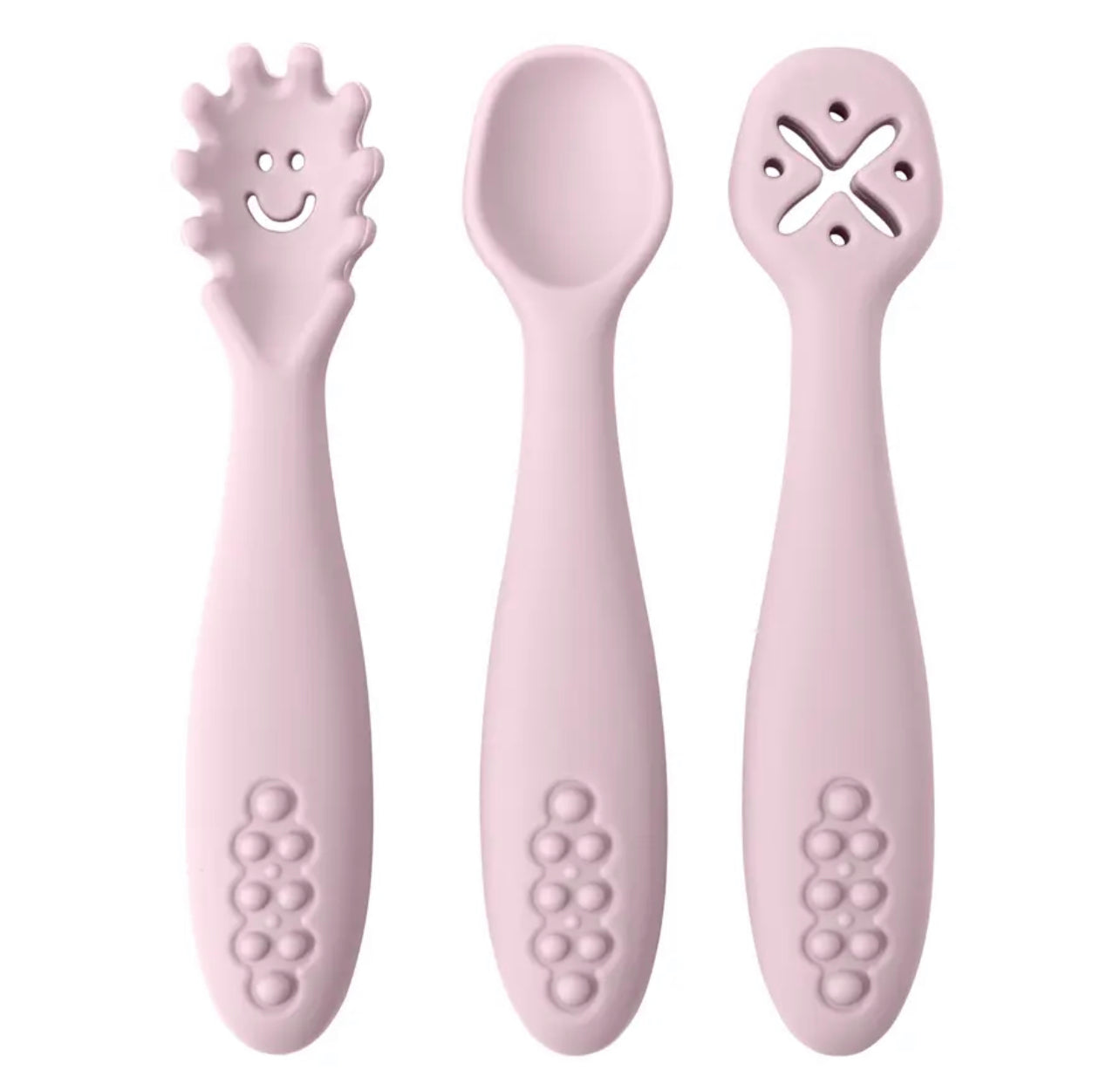 Trio d’ustensiles en silicone DME incluant une cuillère de pré trempage