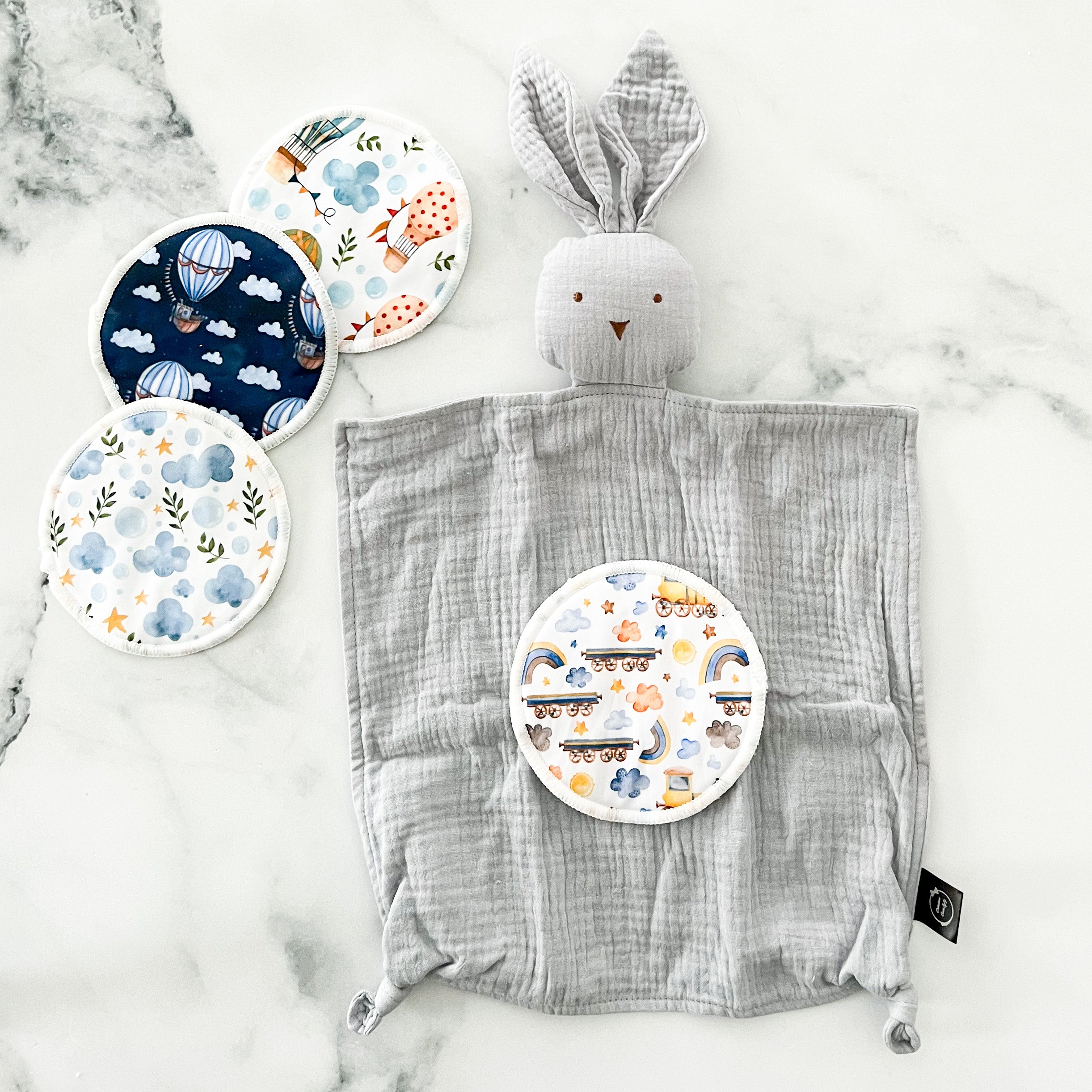 Doudou mousseline lapinou gris/bleu odeur de maman