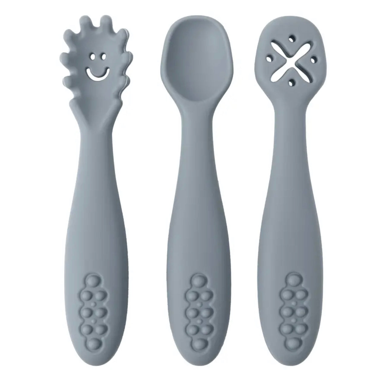 Trio d’ustensiles en silicone DME incluant une cuillère de pré trempage