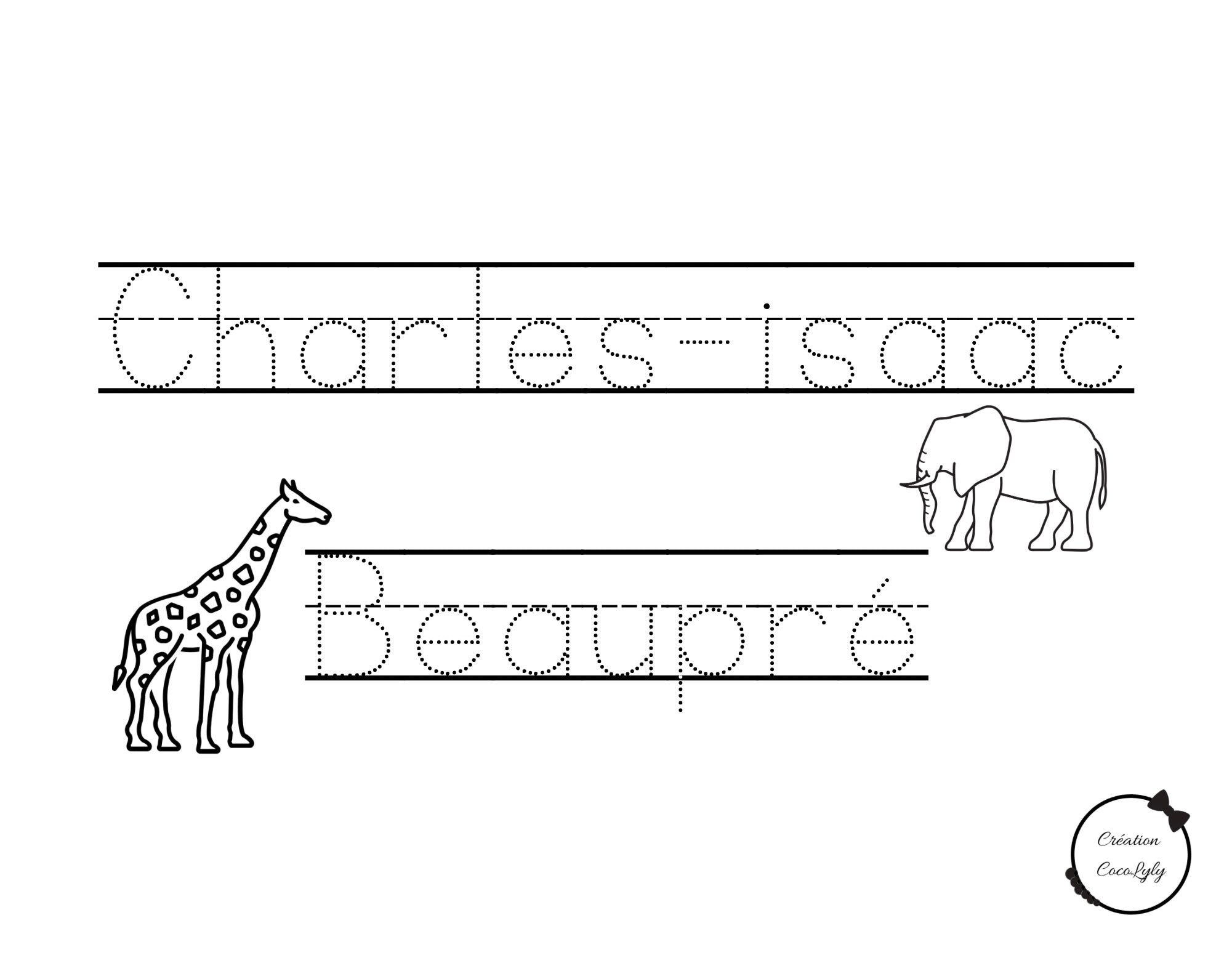 Feuille effaçable éducative et réutilisable trace ton prénom personnalisé safari