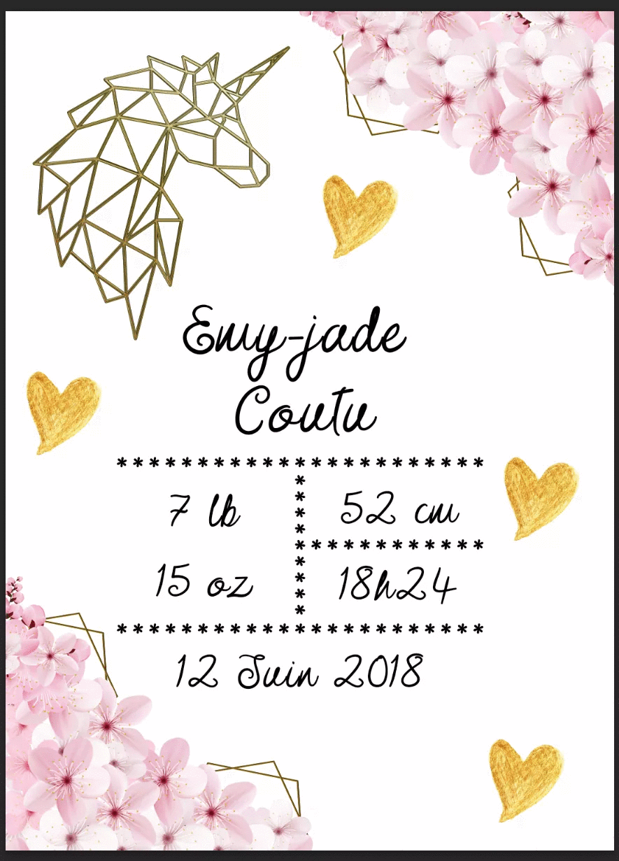 Doudou doublé minky de naissance personnalisable licorne doré