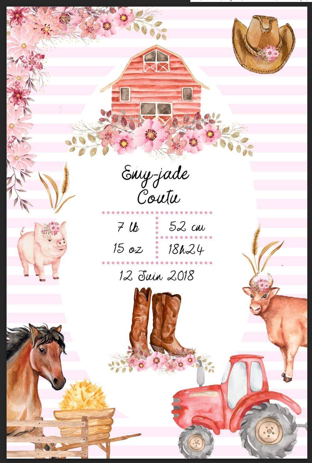 Doudou doublé minky de naissance personnalisable cowgirl